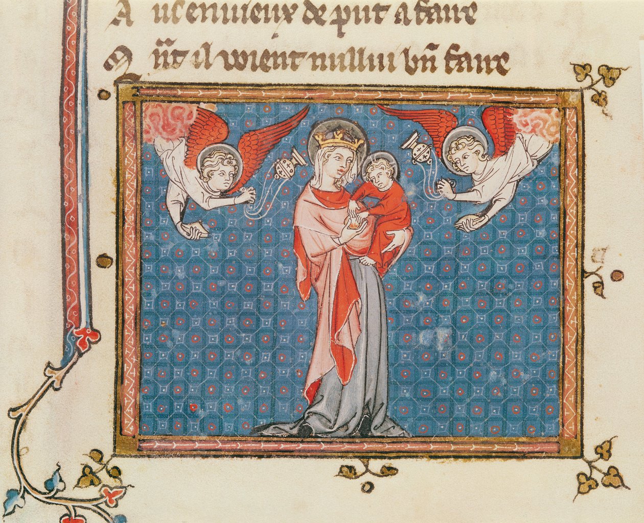 Ms 1044 fol.68v Neitsyt ja lapsi enkeleillä, joissa on suitsukkeita, Ovide Moralisesta, kirjoittanut Chretian Legouais tekijältä French School