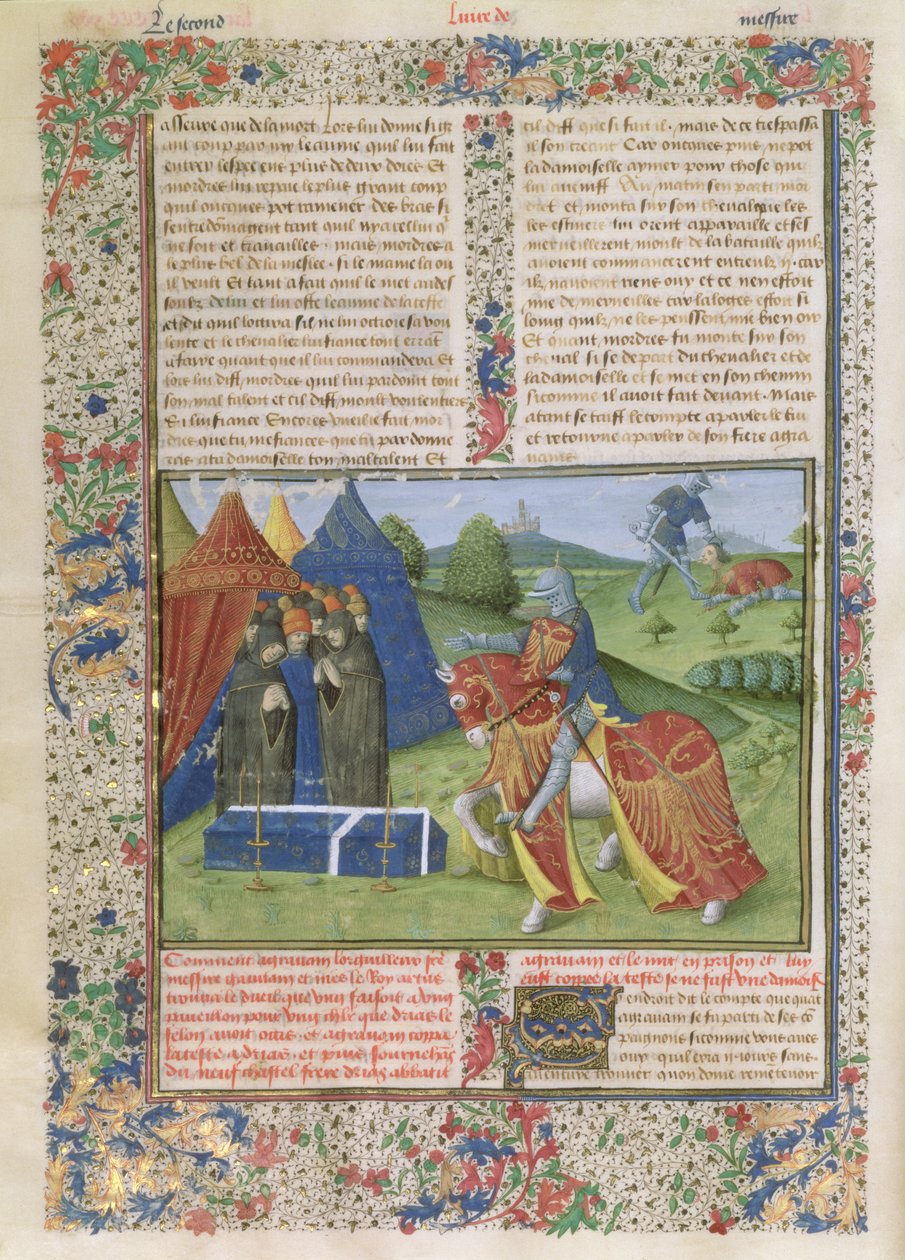 Ms 115 f.425v Lancelot Killing Sir Agravain (vellum) tekijältä French School