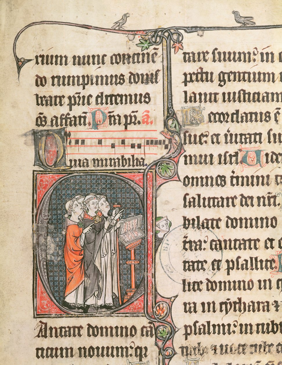 Ms 124 fol.98 Munkit laulavat, psalterista tekijältä French School