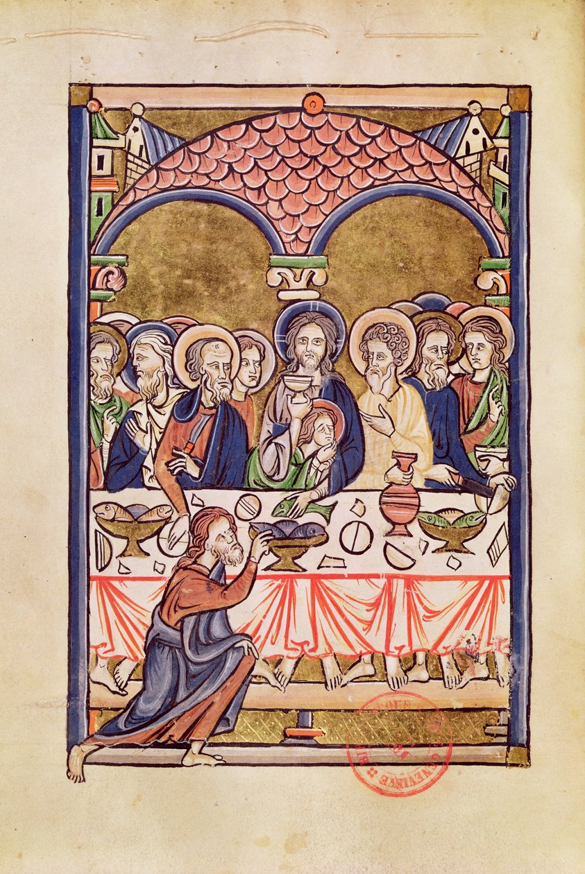 Ms 1273 fol.12v Viimeinen ehtoollinen, psalterista tekijältä French School
