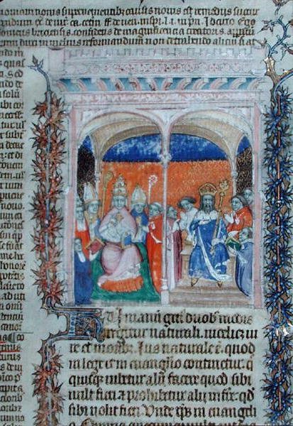Ms 1290 Paavi ja kuningas, "Decrets de Gratien" (vellum) tekijältä French School