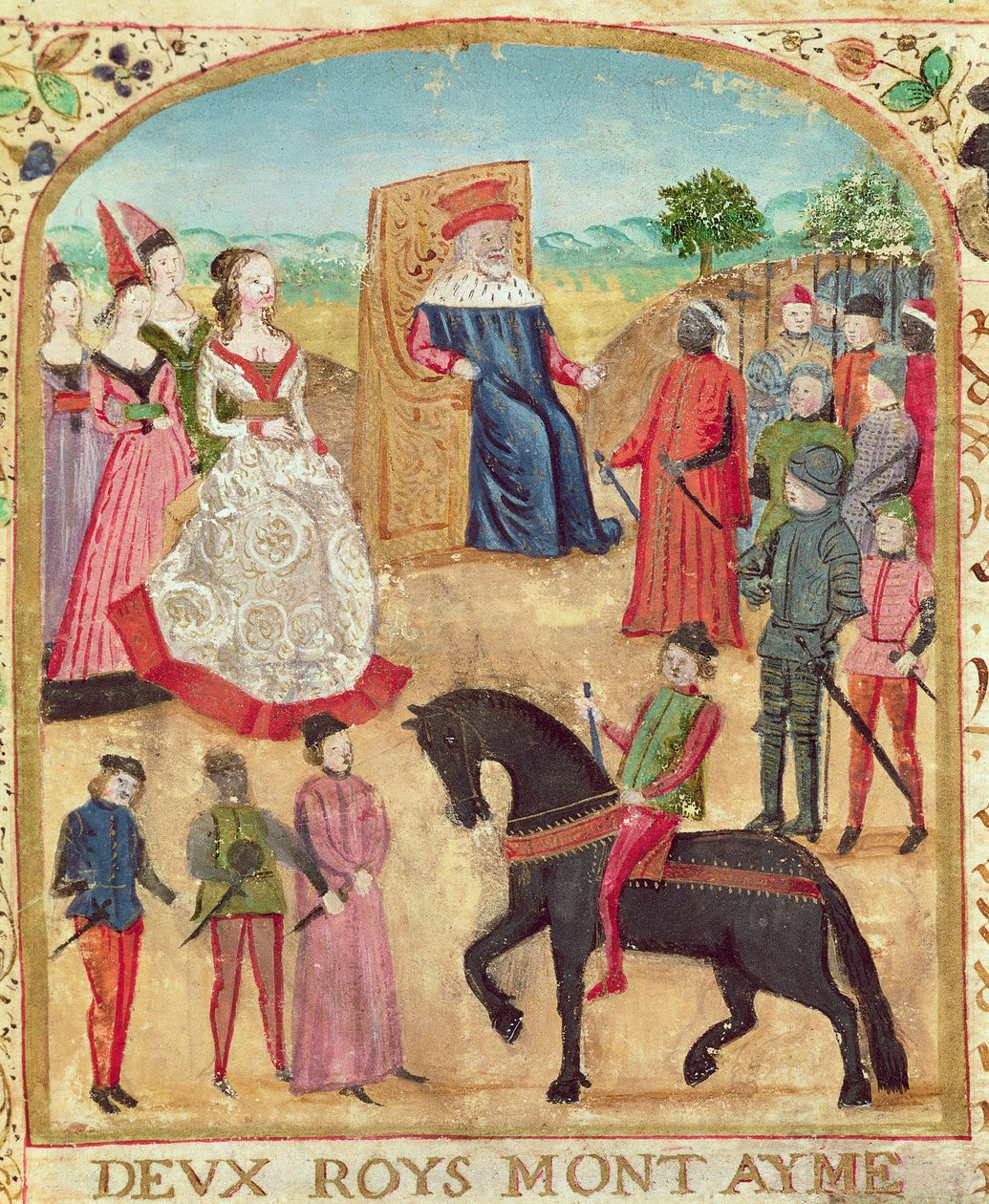 Ms 1335 f.1 Margaret of York esitellään tulevalle aviomiehelleen Charles Boldille 27. kesäkuuta 1468 Dammessa tekijältä French School
