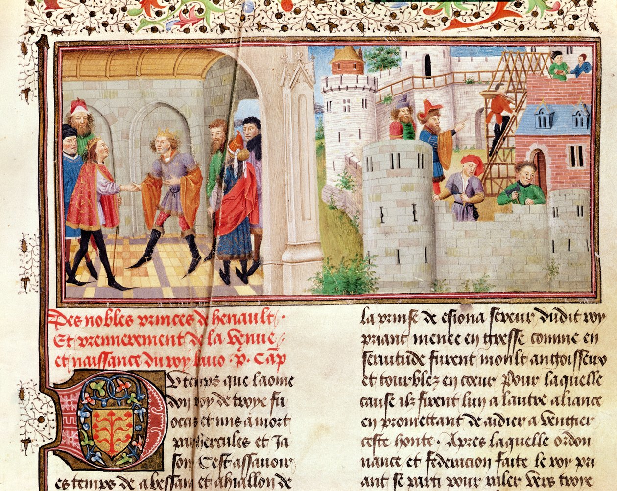 Ms 149 t.1 fol.16 Sopimus ja linnan rakentaminen, Histoire des Nobles Princes de Hainaut, Jacques de Guise tekijältä French School