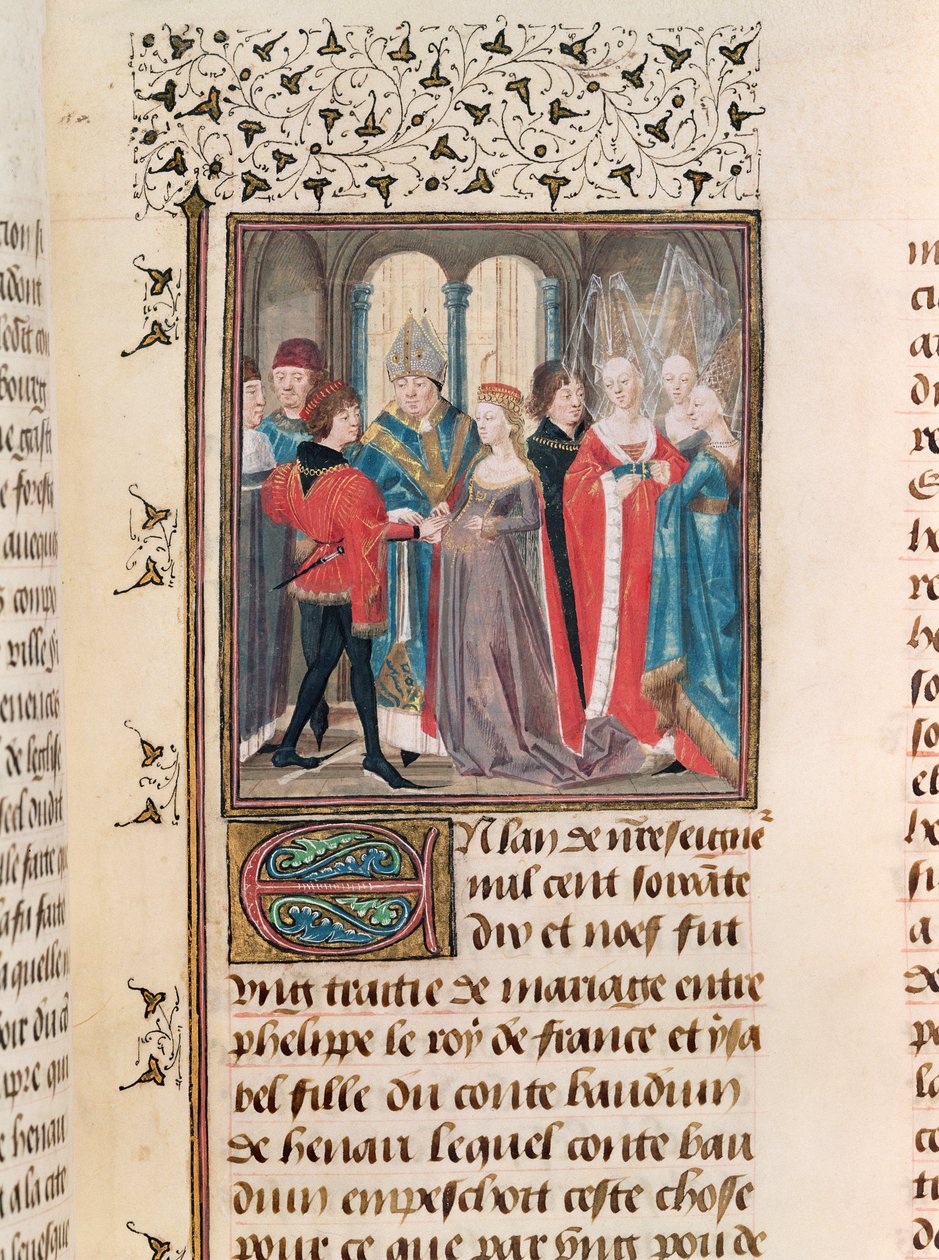 Ms. 149 t.3 fol.88 Ranskan kuninkaan Philippe Augusten (1165-1223) ja Isabelle of Hainaultin, kreivi Baudouinin tyttären häät tekijältä French School