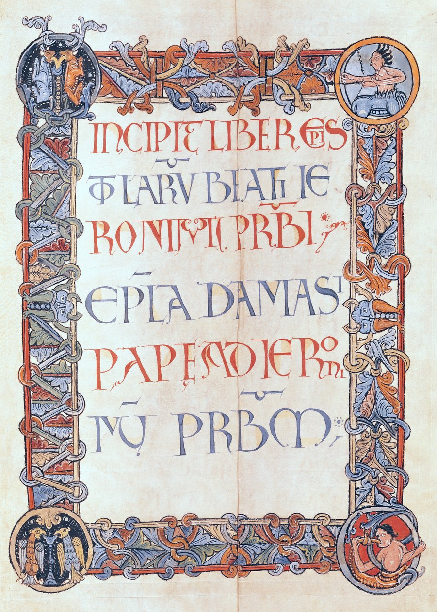 Ms 154 fol.3 Sivu tekstiä, jossa florioitu reunus, Pyhän Hieromuksen kirjeistä tekijältä French School