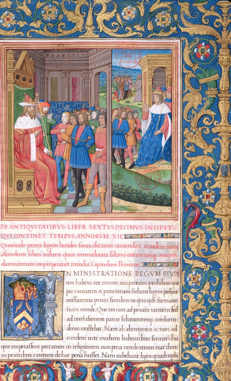 Ms. 1581 f. 311v Kuva kirjasta XVI (Herodeksen temppelin valmistumisesta Aleksanterin ja Aristobuluksen kuolemaan), luvun 1 juutalaisten antiikin (Antiquitates Judaicae) kirjasta F. tekijältä French School