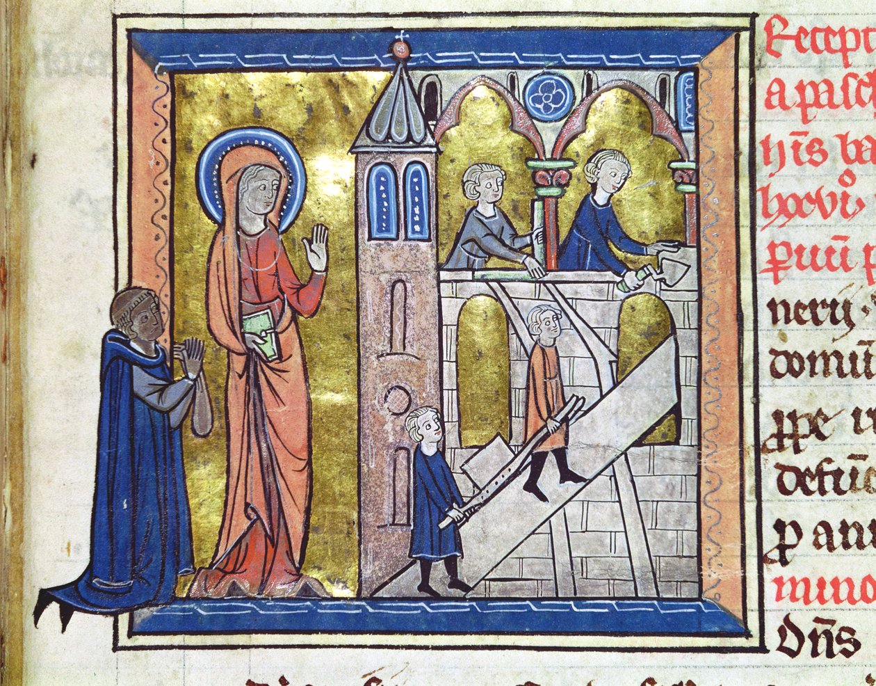 Ms 16261 f.20 Abbeyn rakentaminen, Censier de lAbbaye Sainte-Genevieve, 1270 tekijältä French School