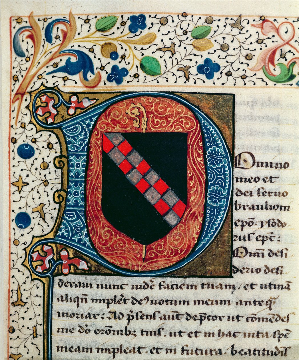 Ms 167 fol.69 Historioitu alkukirjain "D", joka esittää Clairvaux-suvun vaakunaa Pyhän Isidoren Sevillalaisen kirjasta "Etymologiae" tekijältä French School