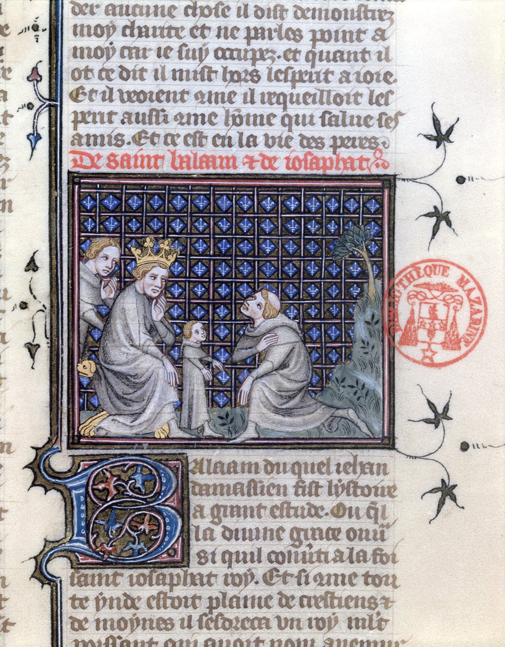 Ms 1729 Kuninkaan pojan koulutus, kuvitus Bileamin ja Josephatin tarinalle Jacobus da Varaginen Legenda Aureasta, n. 1370 tekijältä French School
