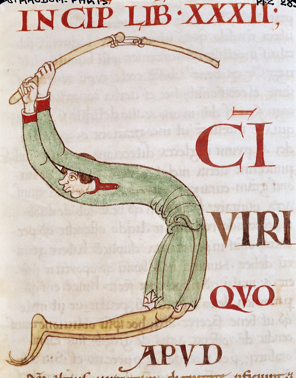 Ms 173 fol.148r Historioitu alkukirjain S, joka kuvaa puivaa miestä, Moralia in Job, paavi Gregorius Suuren teoksesta tekijältä French School