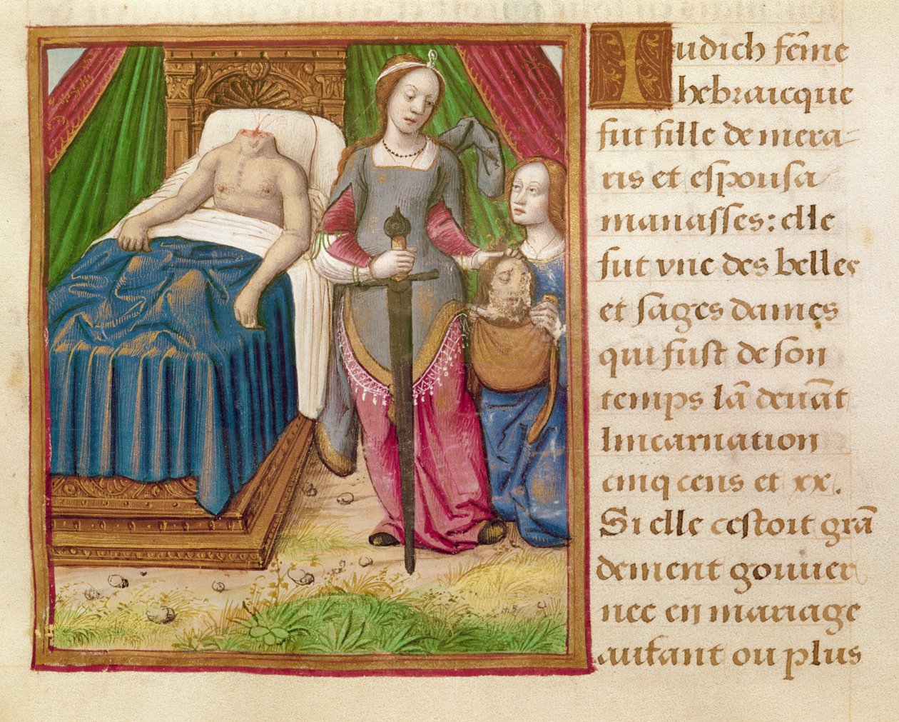 Ms 17 Judith, teoksesta "Vie des Femmes Celebres", noin 1505 (pergamentti). tekijältä French School