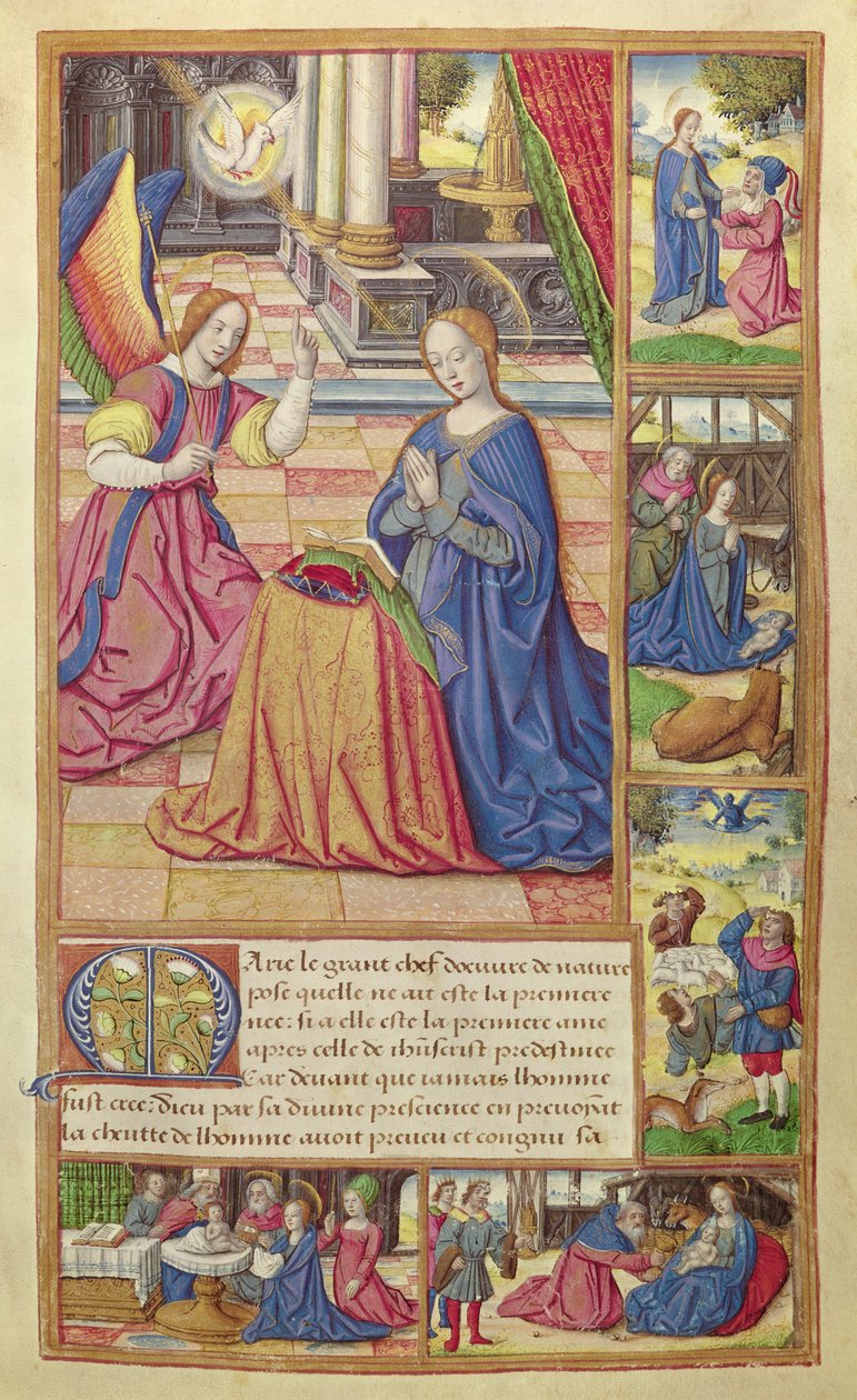 Ms 17 fol.2 Ilmoitus ja Kristuksen lapsuus, Vie des Femmes Celebres, n. 1505 tekijältä French School