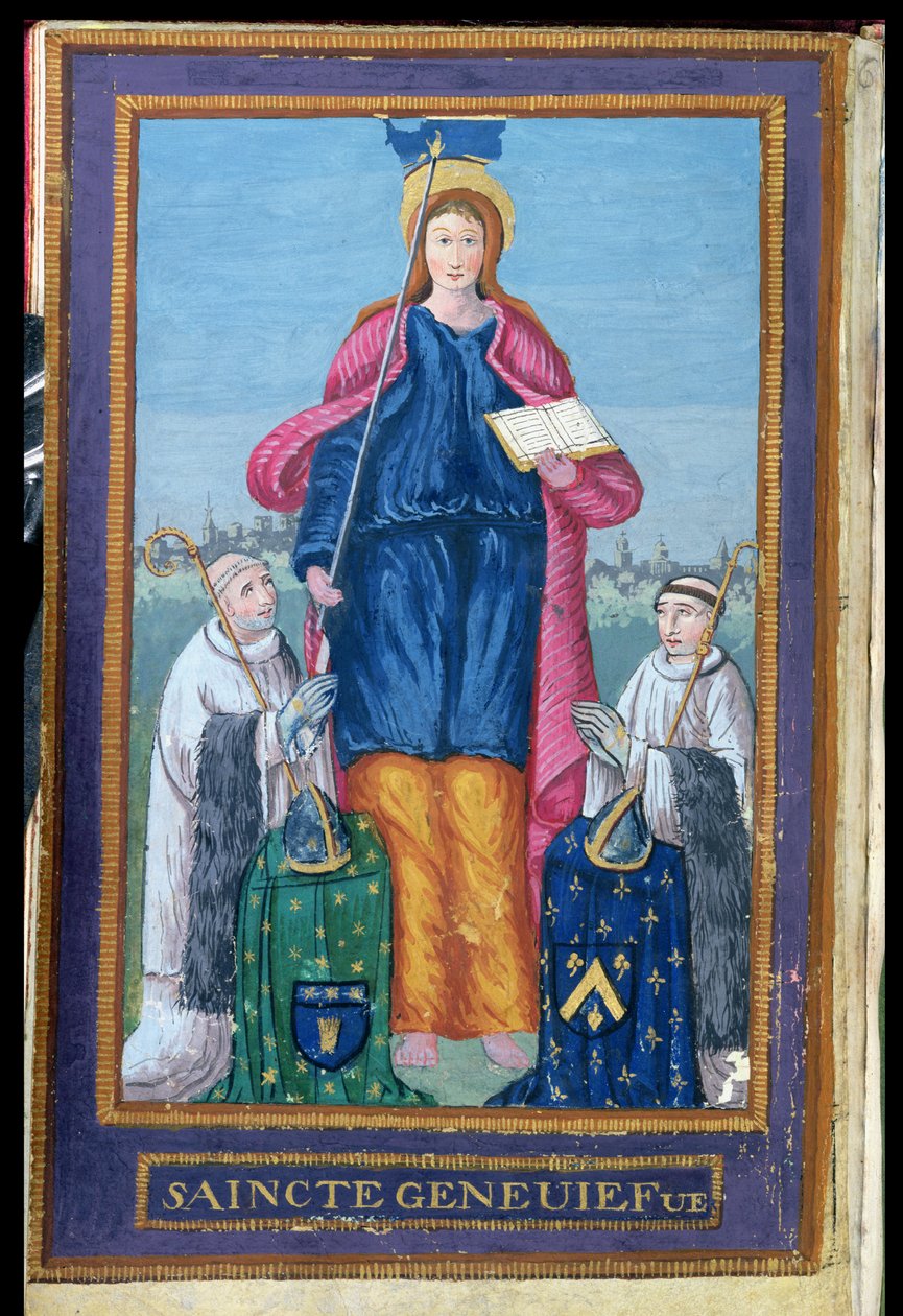 Ms 1847 Kuvaus Pyhästä Genevievestä, hänen pyhäinjäännöksensä kuljetusta koskevasta käsikirjoituksesta, 1594 tekijältä French School