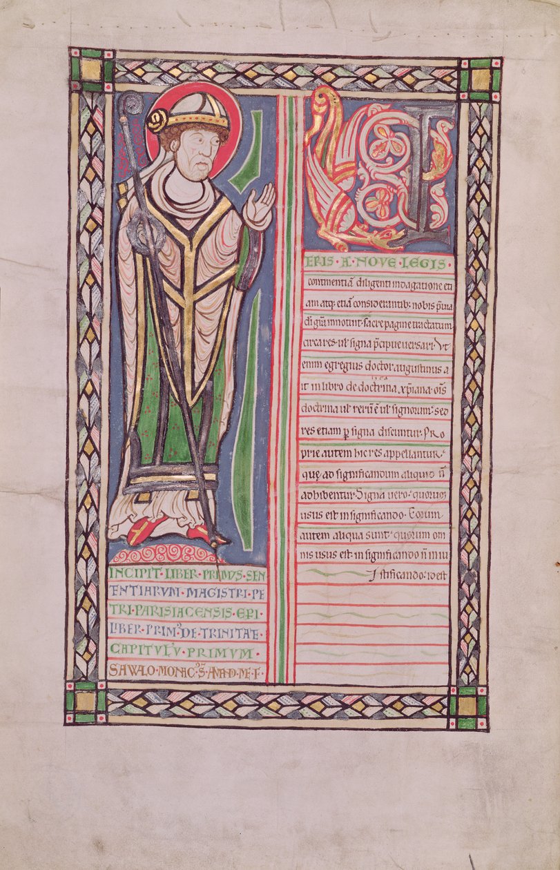 Ms 186 Fol.2v Pierre Lombard Pariisin piispa, Neljän lauseen kirjasta (Lausekkeiden kirja), n. 1160 tekijältä French School