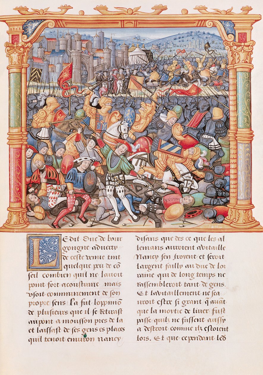 Ms 18 fol.150r Nancyn taistelu vuonna 1477, Philippe de Comminesin muistoista tekijältä French School