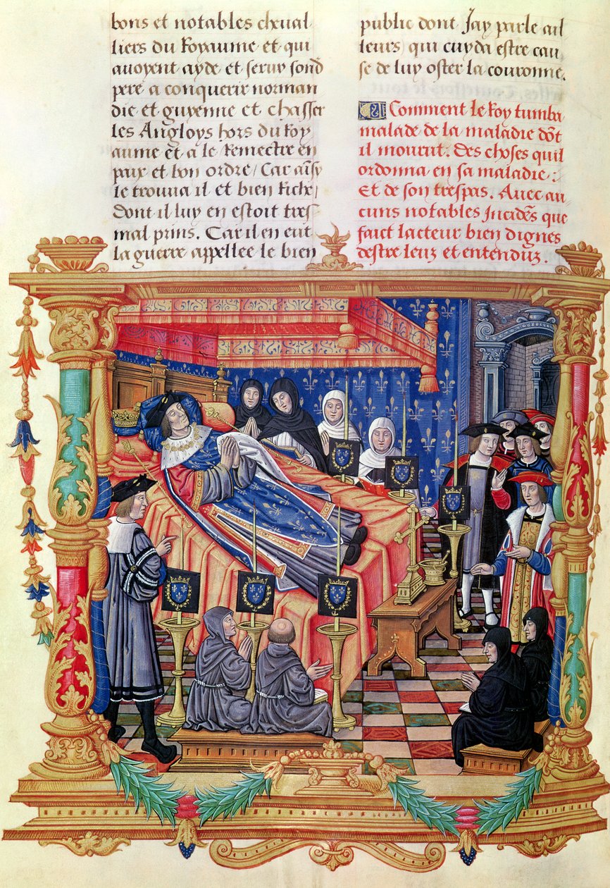 Ms 18 fol.208v Ludvig XI:n kuolema (1461-83), muistokirjoista Philippe de Commines, 1489-98 tekijältä French School