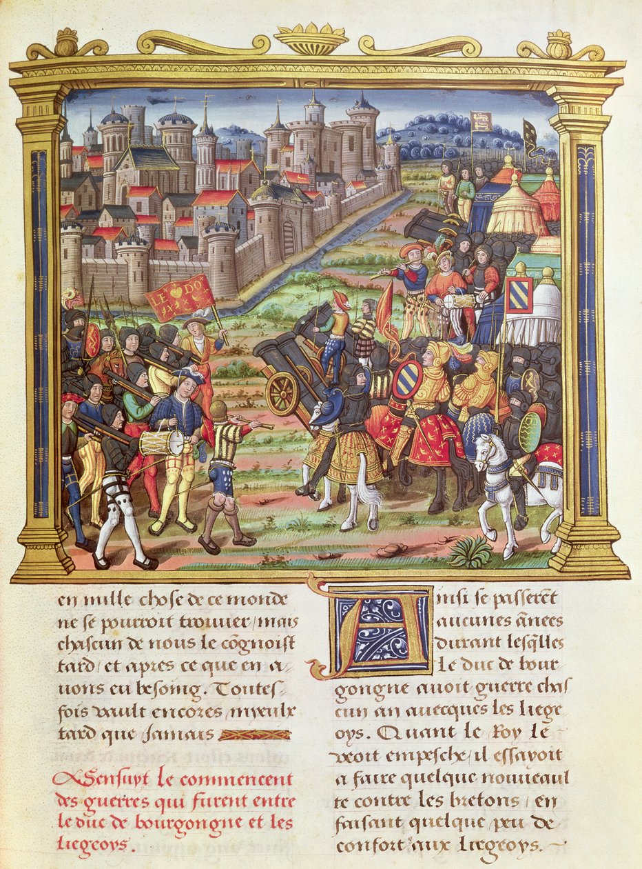 Ms 18 fol.36r Sota Charles Bold, Burgundin ja Liegen herttua välillä 1467-68, Philippe of Comminesin muistelmista (1445-1509) tekijältä French School