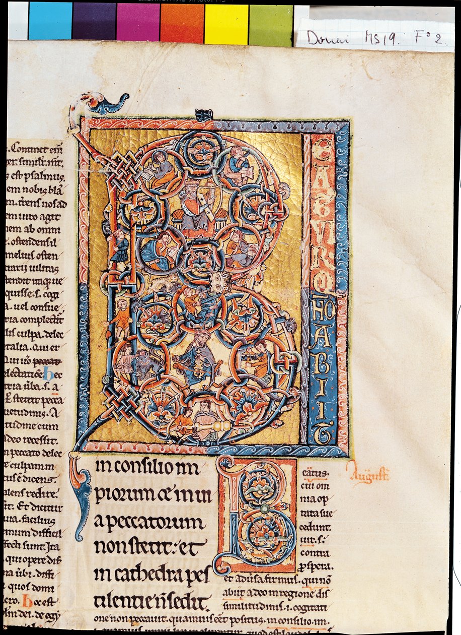 Ms 19 fd2 Historioitu alkukirjain "B", joka kuvaa kuningas Daavidia, "Marchiennes Psalterista" tekijältä French School