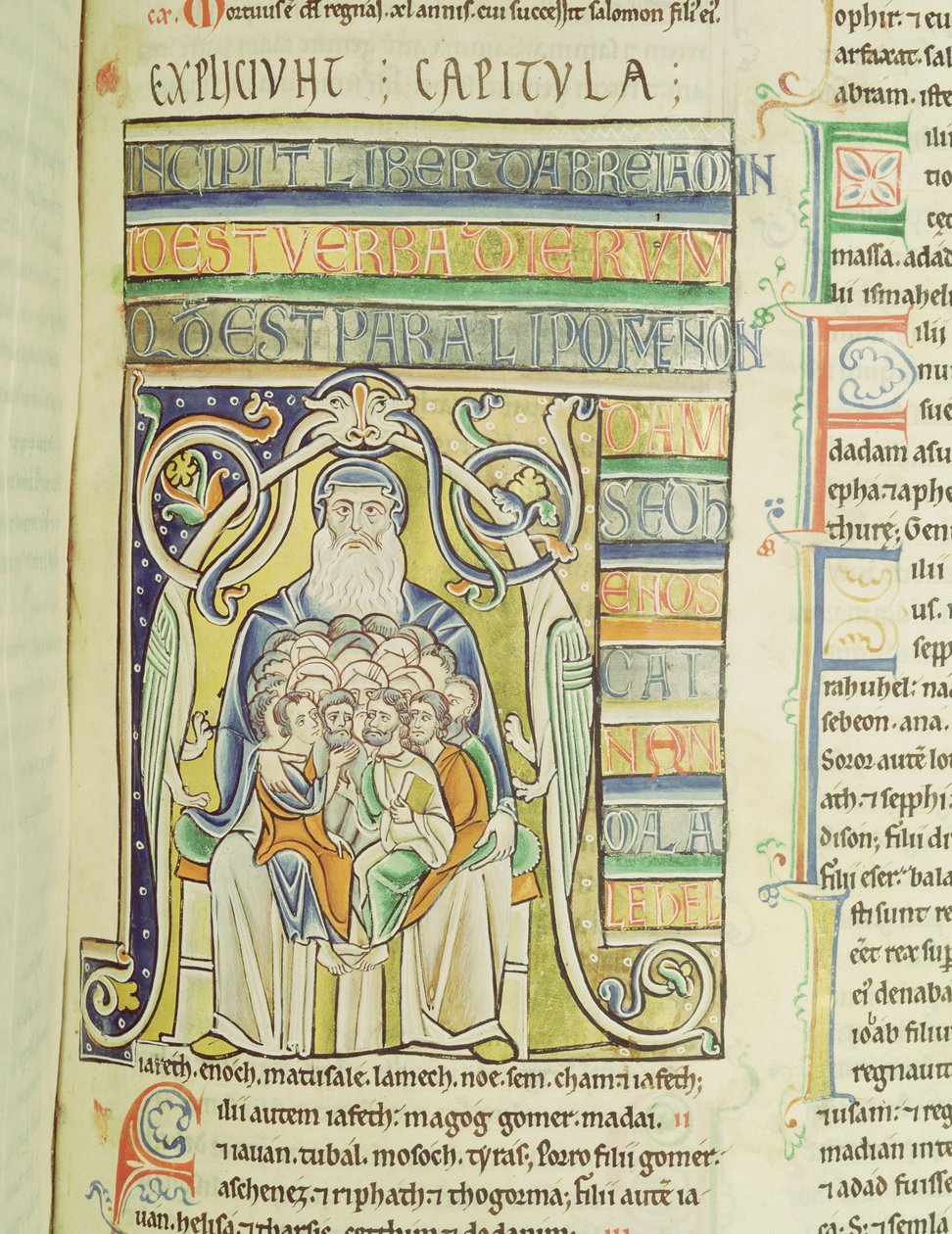 Ms 1 f.256 Historioitu kirjain A, joka kuvaa sukupolvia Abrahamin helmassa, Souvignyn Raamatusta tekijältä French School