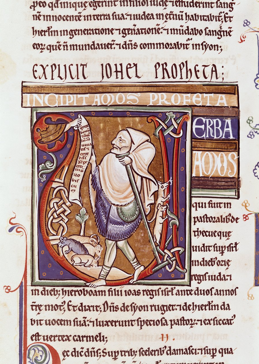 Ms 1 fol.194v Souvignyn Raamatun historiallinen alkukirjain V, joka kuvaa Amosta tekijältä French School