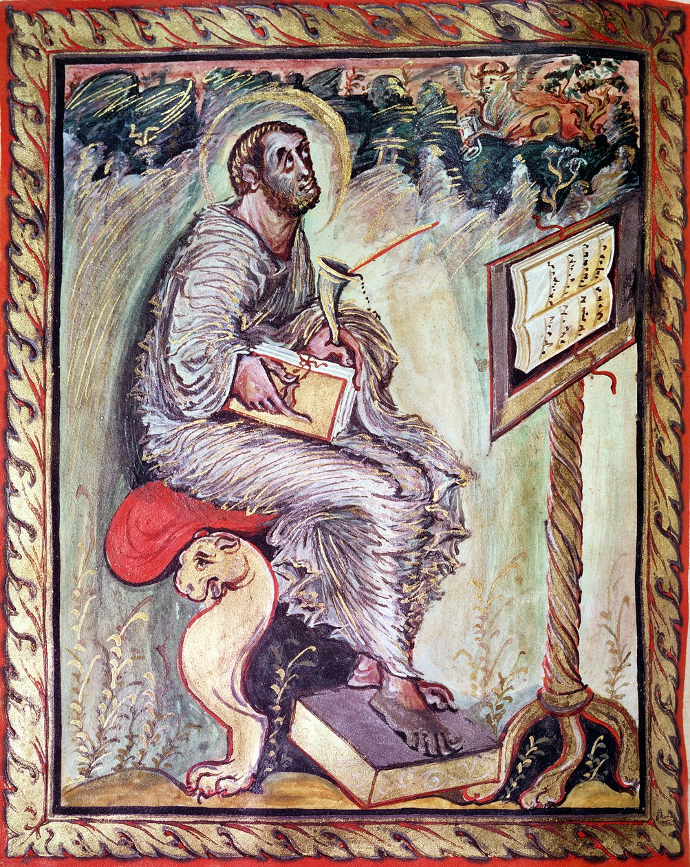 Ms 1 fol.90v St. Luke, Ebbo Gospels, n.816-835 tekijältä French School