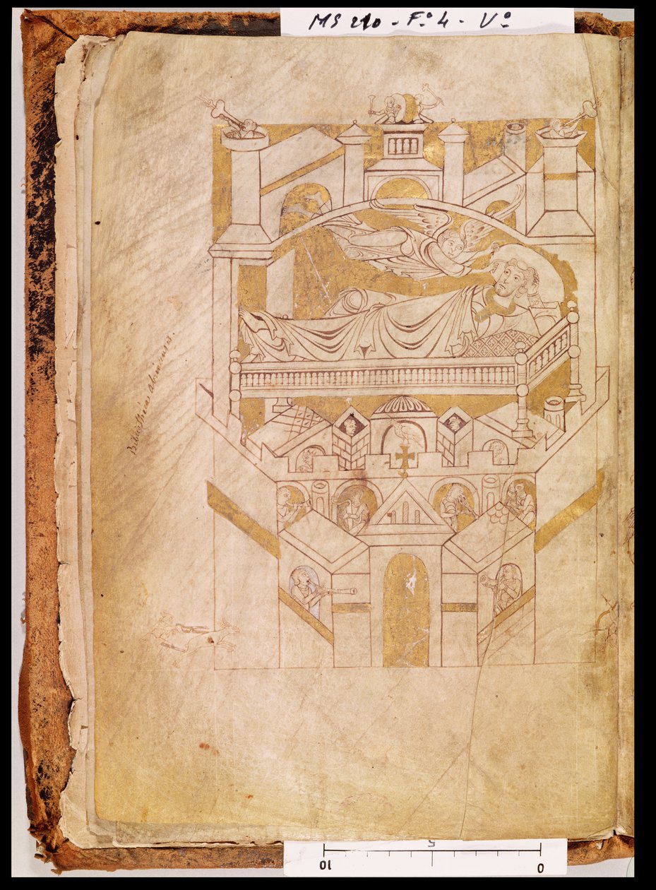 Ms 210 fol.4v The Vision of Saint Aubert, Mont-Saint-Michelin Cartularysta, 1150-luku tekijältä French School