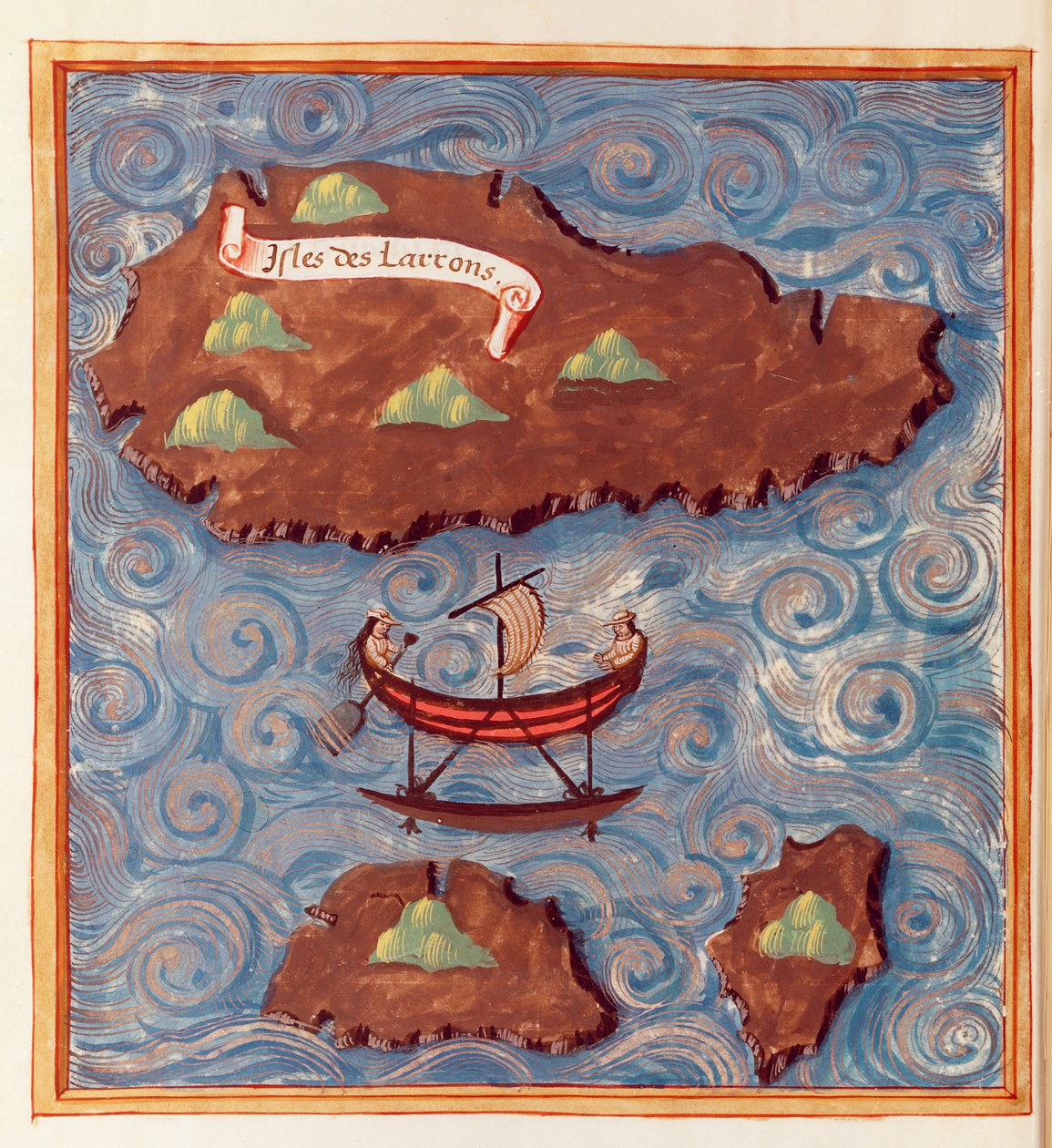 Ms 24224 Fol.20v Ladronessaarten kartta, Ferdinand Magellanin matkan kertomuksesta tekijältä French School