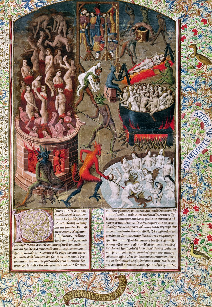 Ms 246 f.383r Hell, Pyhän Augustinuksen Hippolaisen De Civitate Dein ranskankielisestä käännöksestä (354-430) tekijältä French School