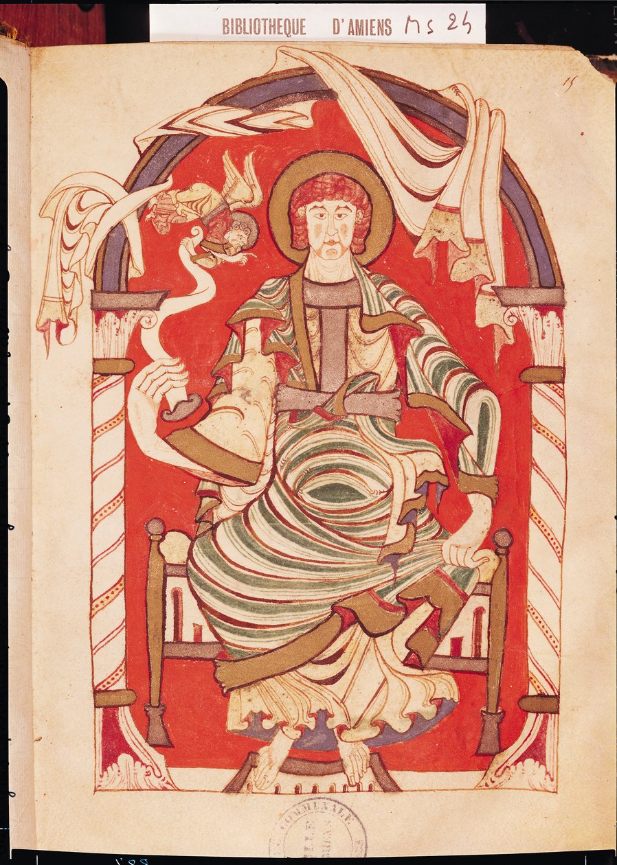 Ms 24 fol.15 St. Matthew, kuvitus Corbie-luostarin evankeliumista tekijältä French School