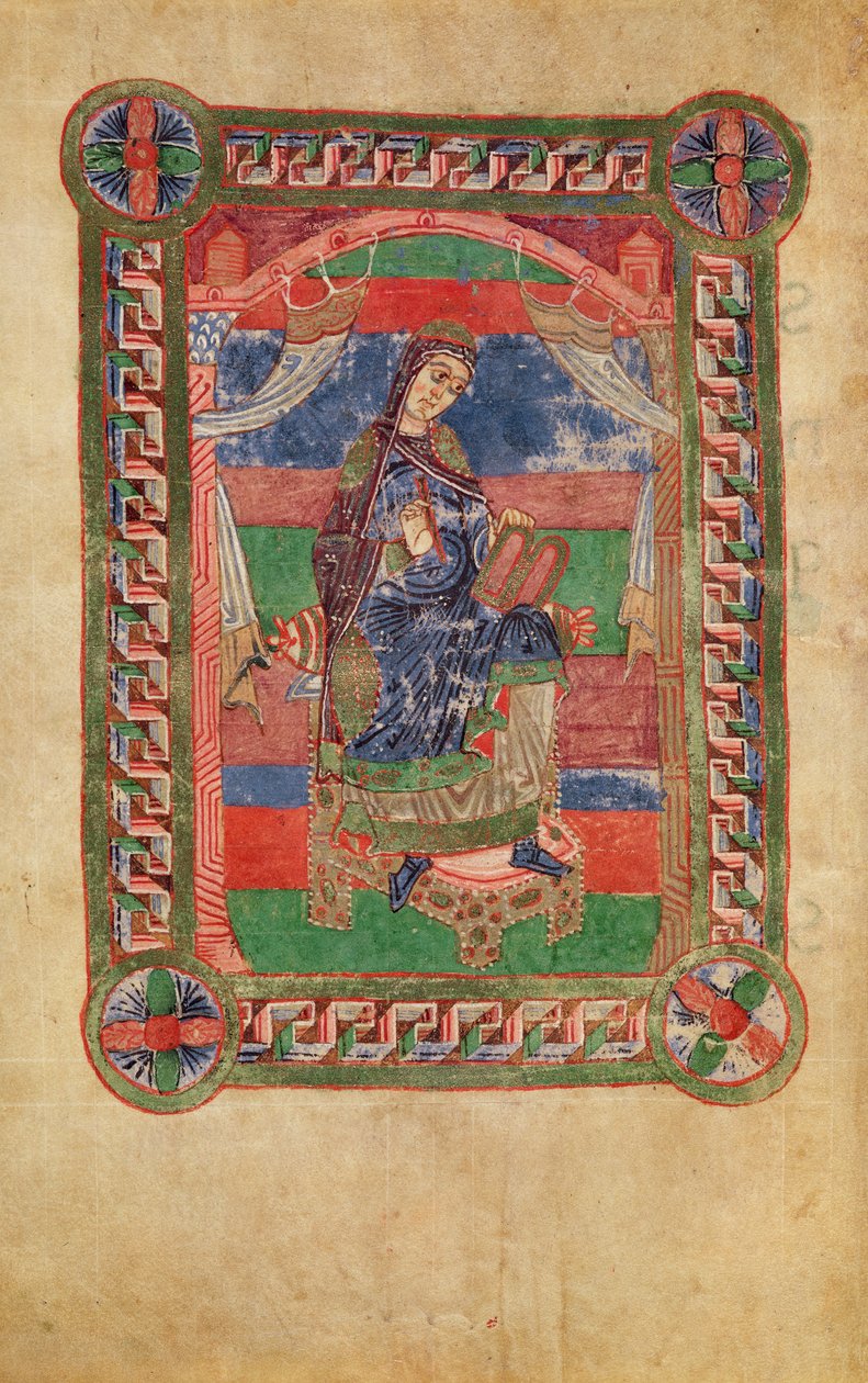 Ms 250 fol.43v St. Radegund (518-87) valtaistuimella, St. Radegundin elämästä tekijältä French School