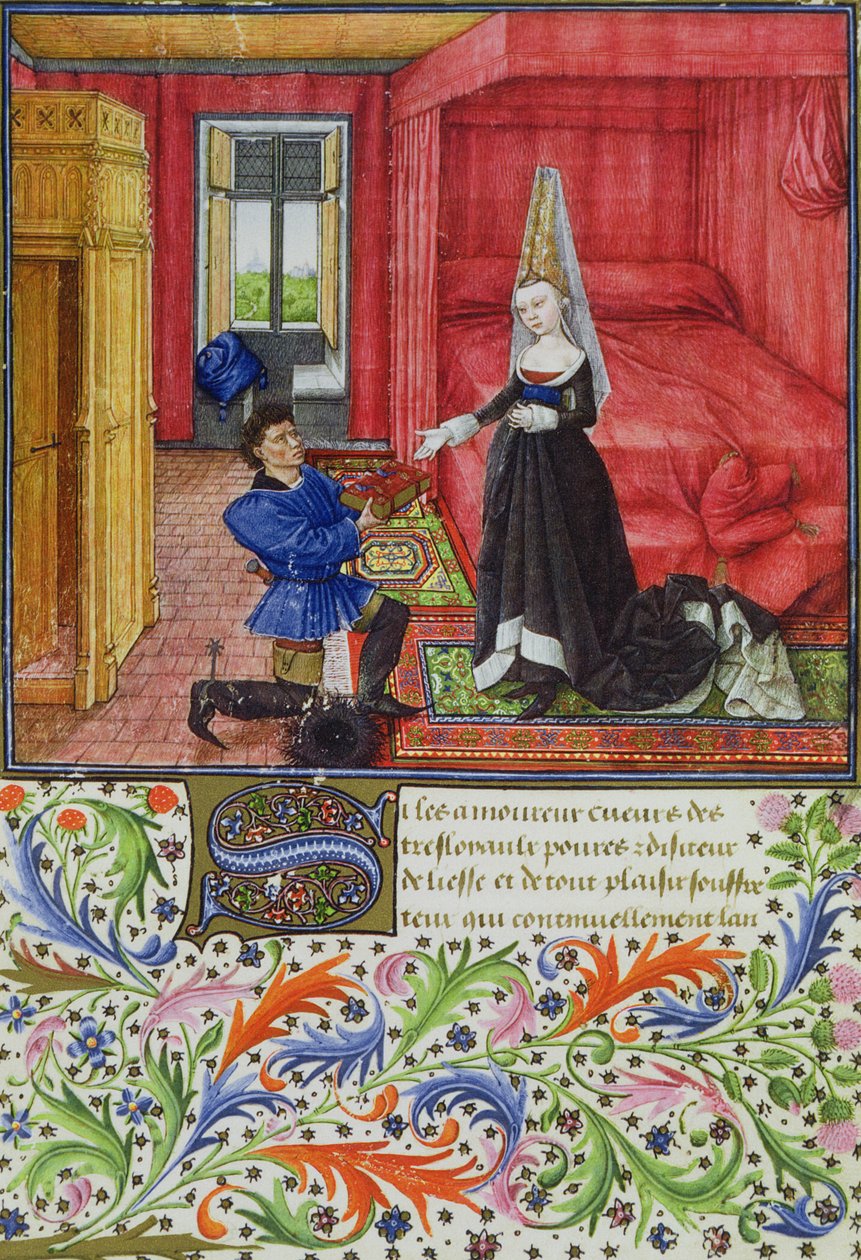Ms 2617 Kirjanoppinut, joka omisti La Teseidan tuntemattomalle nuorelle naiselle, La Teseidasta, kirjoittanut Giovanni Boccaccio (1313-75) 1340-41 tekijältä French School