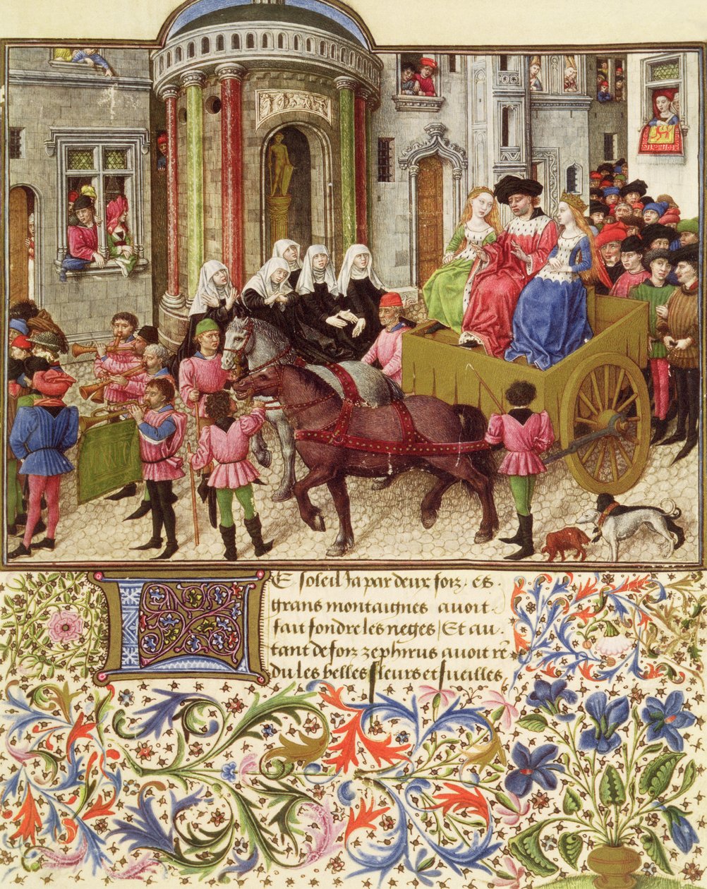Ms 2617 Theseus tekee voiton Ateenaan La Teseidasta, Giovanni Boccaccio (1313-75) 1340-41 tekijältä French School