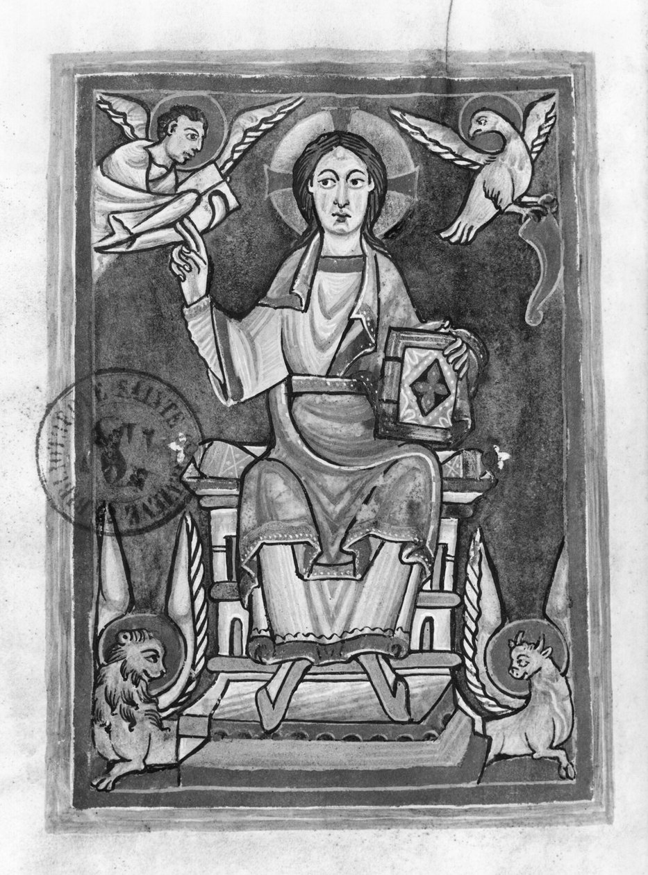 Ms 2657 fol. 1v Kristus Majesteetissa, siunauksesta tekijältä French School