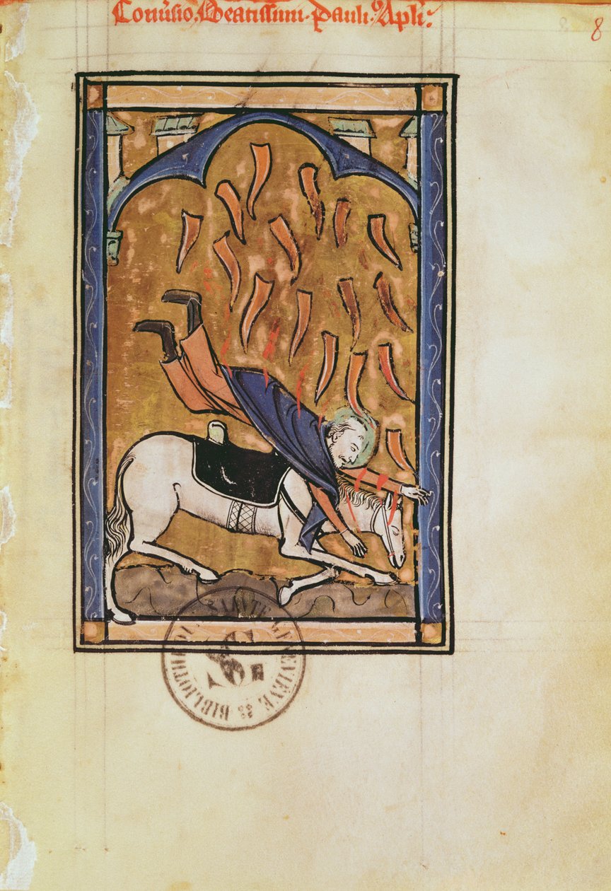 Ms 2689 fol.8r Pyhän Paavalin kääntymys Pyhän Elizabeth de Genlisin luostarista tekijältä French School