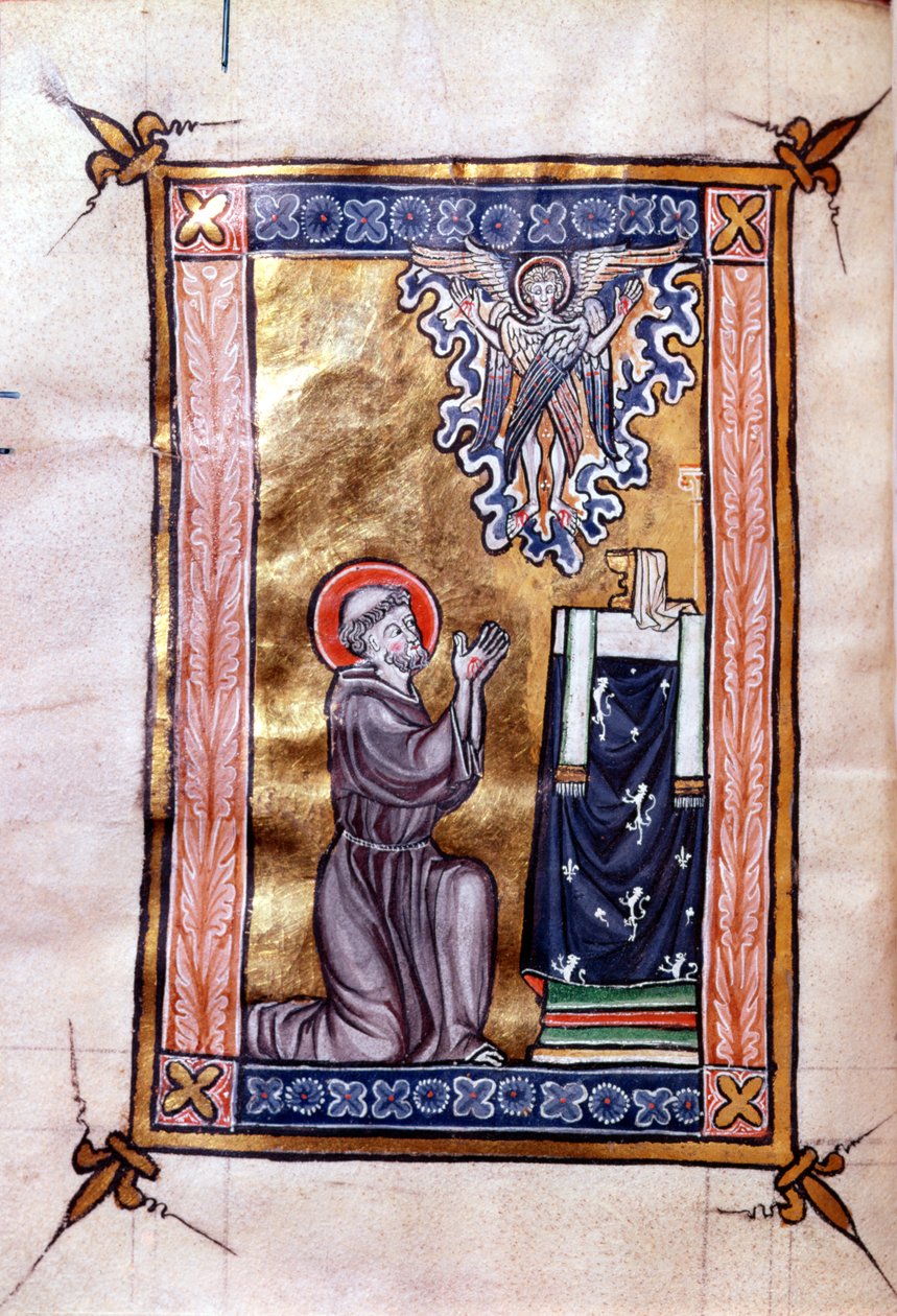Ms 280 Pyhä Franciscus Assisilainen vastaanottamassa stigmat Kristukselta serafimin muodossa, psalterista, n. 1270 tekijältä French School