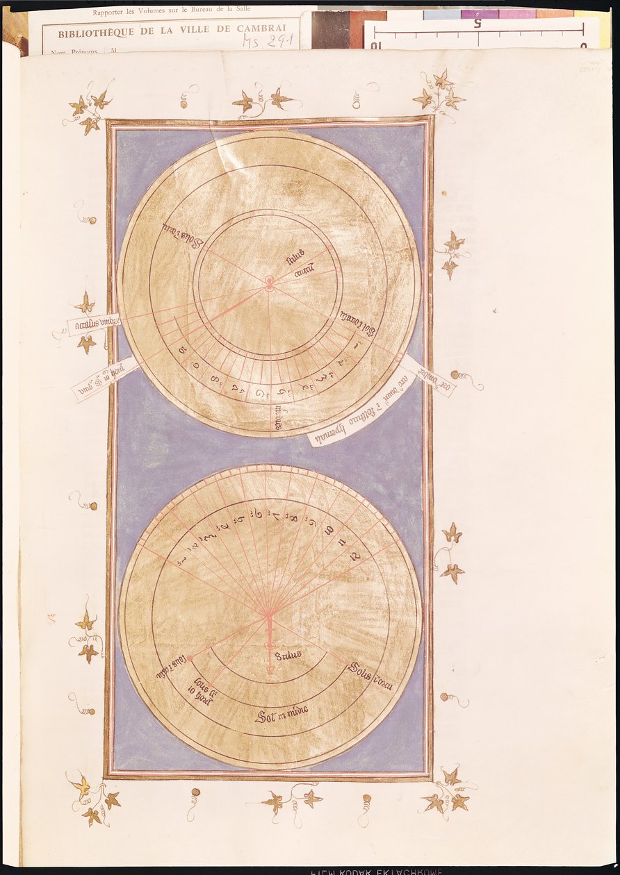 Ms 291 Tome 2 fol.297r Hiskian ihmeen aurinkokello, Nicolas de Lyren (1270-1349) "Postilles sur la Bible" tekijältä French School