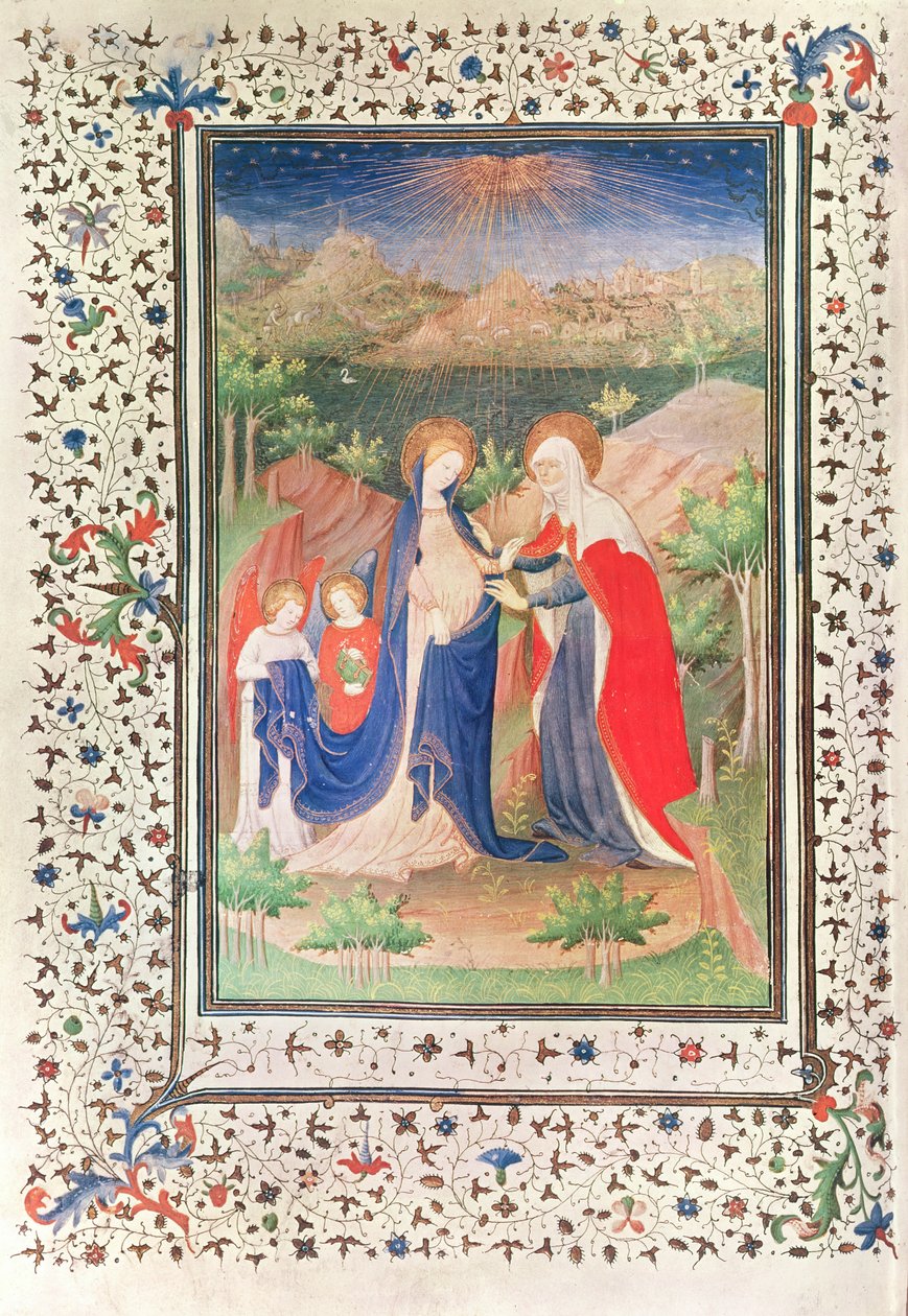 Ms 2 fol.65v The Visitation, Boucicaut Hoursista, n. 1410 tekijältä French School