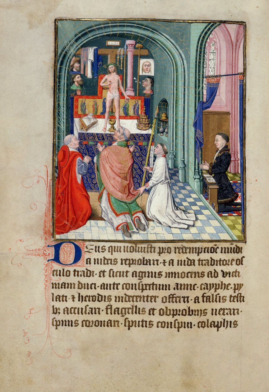 Ms 3-1954 fol.253v Pyhän Gregorin messu tuntikirjasta, tehty Phillipe Le Hardille, Burgundin herttualle tekijältä French School