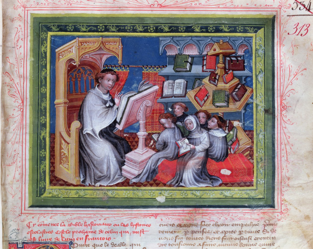 Ms 313 School Scene, teoksesta Bible des Grands Augustins, 1494 tekijältä French School