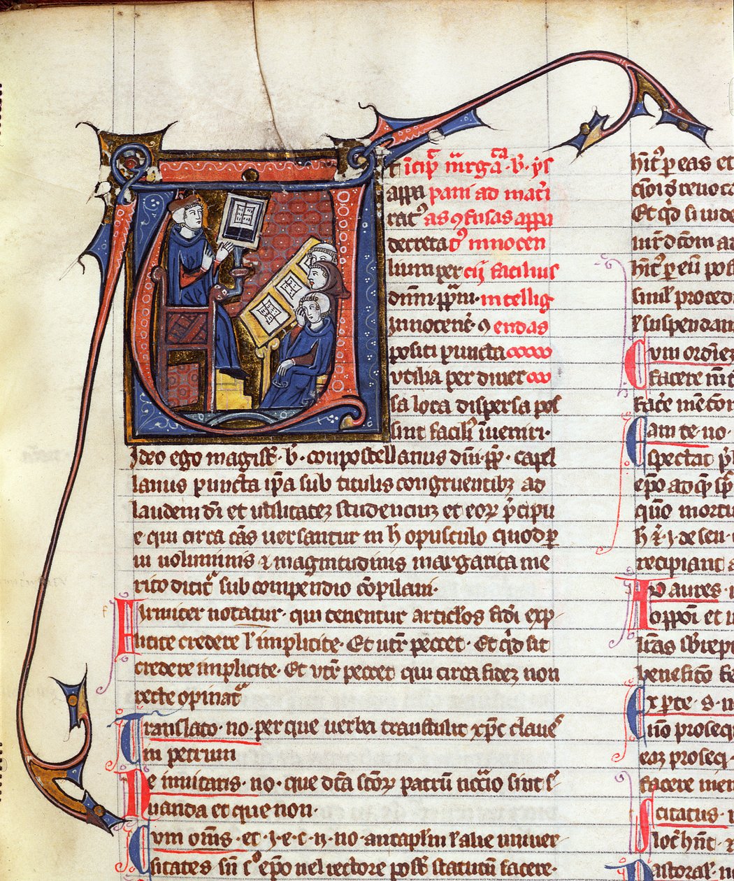 Ms 31 Fol.278 Kanonisen oikeuden maisteri ja hänen oppilaansa, Apparatus in Quinque Libros Decretalium, paavi Innocentius IV (d.1254) tekijältä French School
