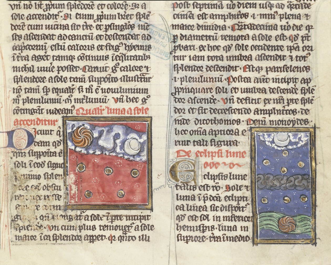 Ms 320 Fol.197r Kuunpimennys ja planeettojen liikkeet, Thomas van Cantimpren (1201-72) teoksesta "De Natura rerum" (vellum) tekijältä French School