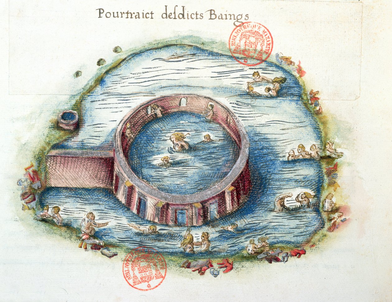Ms 3242 The Baths of Bourbon-Lancy, kuvitus Nicolas de Nicolayn Generale Description du Bourbonnais