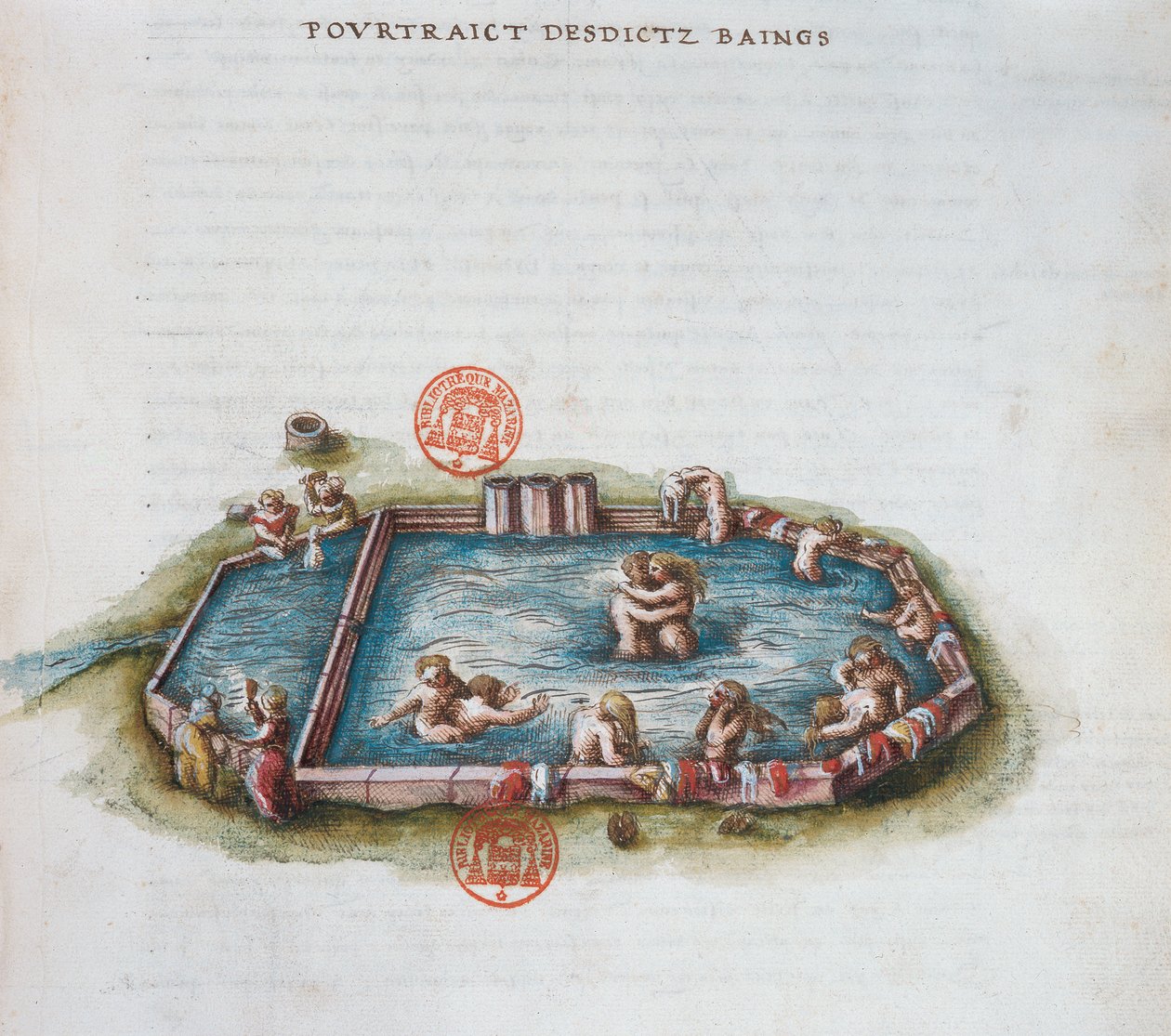 Ms 3243 The Baths of Bourbon lArchambaut, Auvergne, kuvitus Nicolas de Nicolayn Generale Description du Bourbonnais