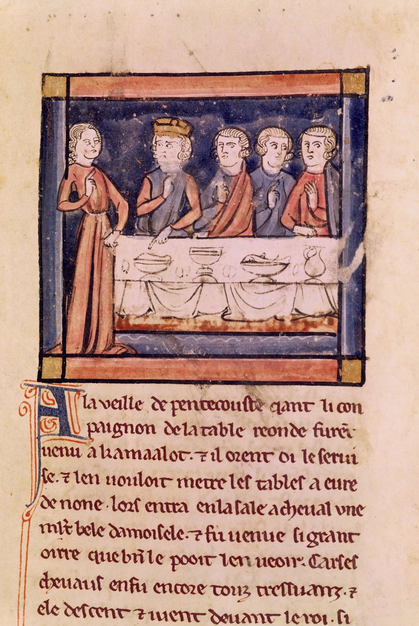 Ms 3347 fol.214 Helluntain aattona..., Livre de Sir Lancelot du Lac tekijältä French School