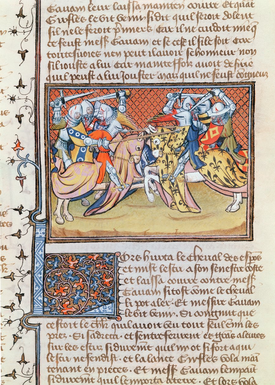 Ms 3479 t.1 fol.539 Kun hevoset kohtaavat, Livre de Messire Lancelot du Lacista tekijältä French School