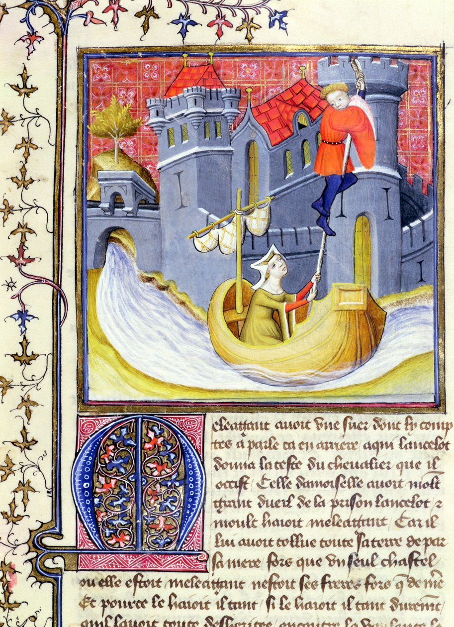 Ms 3480 ritari pakenee linnasta naisen avulla, Livre de Messire Lancelot du Lacista tekijältä French School