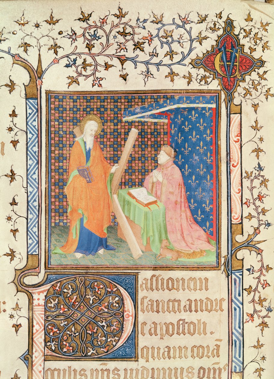 Ms 35 fol.17v Jean de France (1340-1416) Duc de Berry rukoilemassa St. Andrew