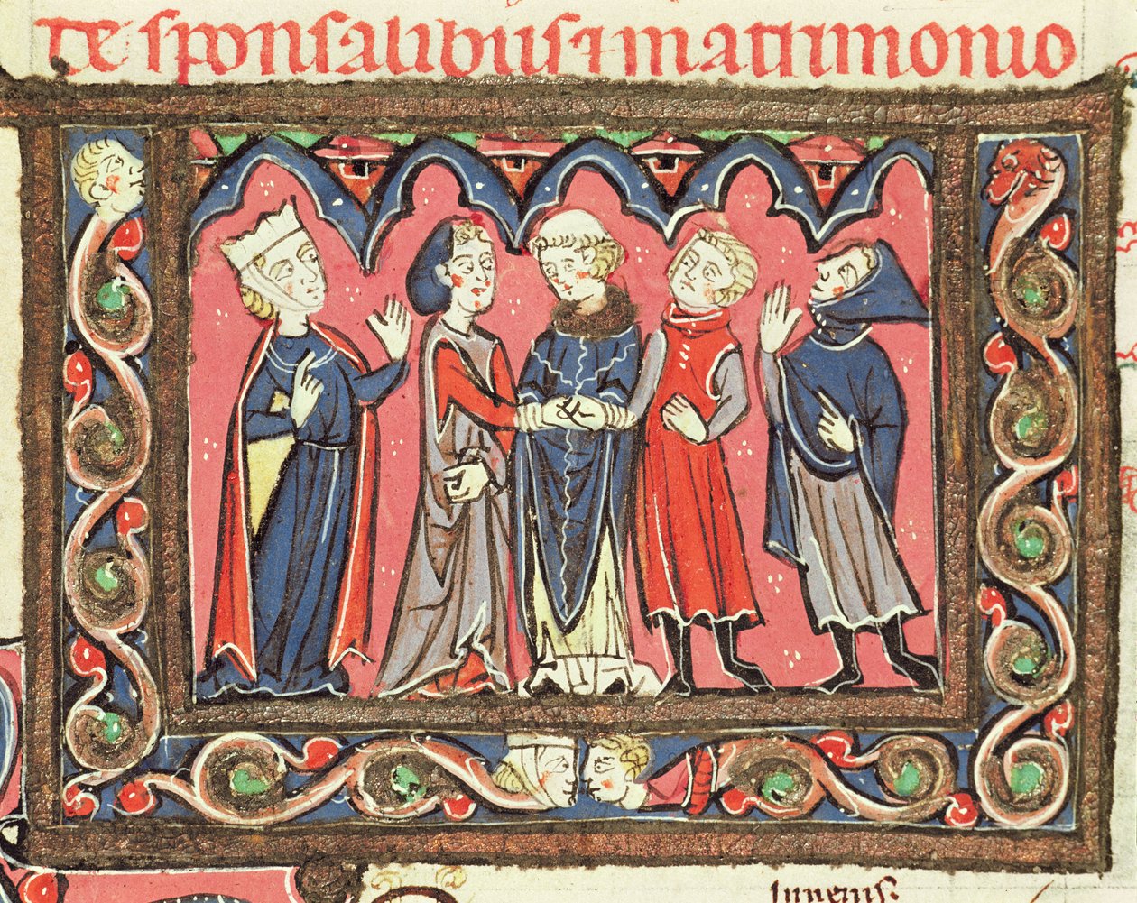 Ms 364 fol.166 Avioliitto, esimerkki Johannes Andreaen kommenteista paavin asetuksista tekijältä French School