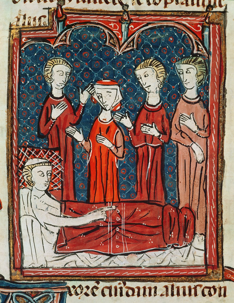 Ms 372 fol.165v Mies sairasvuoteessa, Decrets de Gratienista tekijältä French School