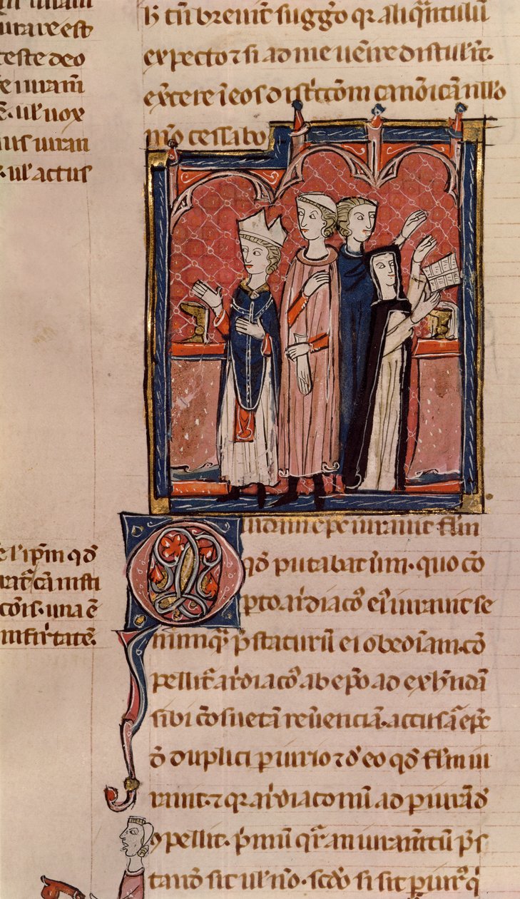 Ms 372 fol.59v Nunna vannomassa lupauksensa ja piispan suorittaman messun Decrets de Gratienista (katso yksityiskohdat 181276) tekijältä French School
